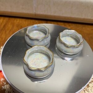 Porcelain Salt cellars, Austrian Gold Trimmed Iridescent ivory, Vintage, Stamped